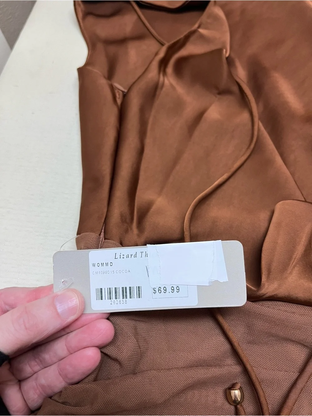 NWT Lizard Thicket M bronzed brown satin & mesh maxi dress